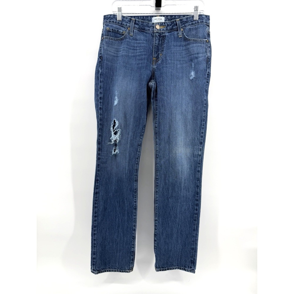 Big Star Jeans Kate 14 Nova Blue Denim Straight Leg Distressed Stretch Women 28
